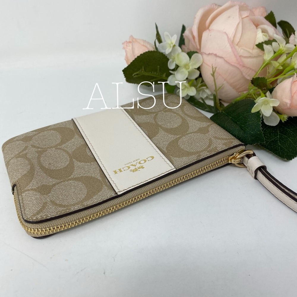 Coach Corner Zip Wristlet Wallet Le Light Khaki - Picture 3 of 7